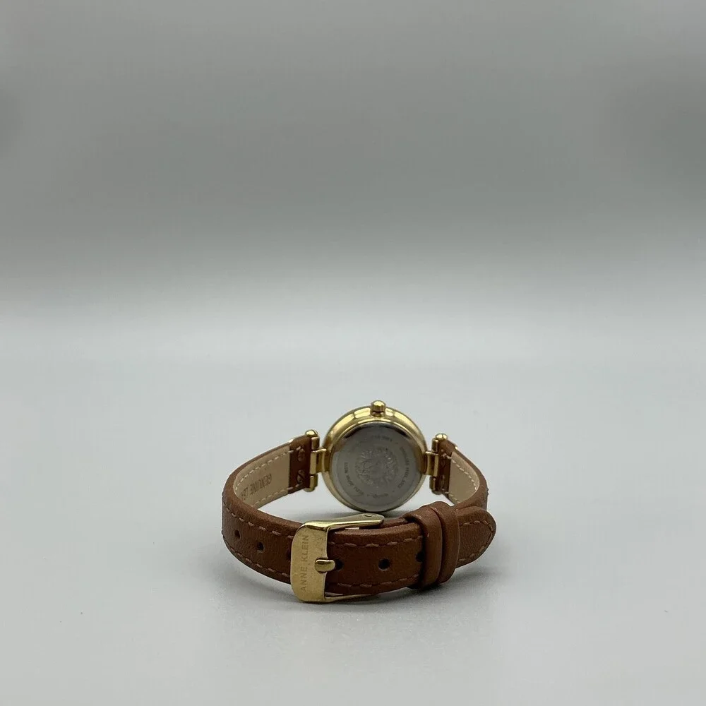 Anne Klein Womens Watch 26mm Gold Tone Champagne Dial Brown Leather New Battery